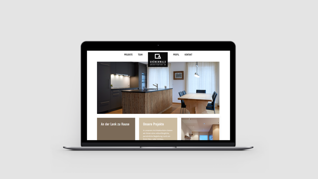 Grünenwald Architektur AG Referenzen Vorschau Webseite auf Laptop